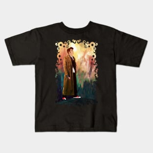 10th Doctor with full color abstract background Kids T-Shirt